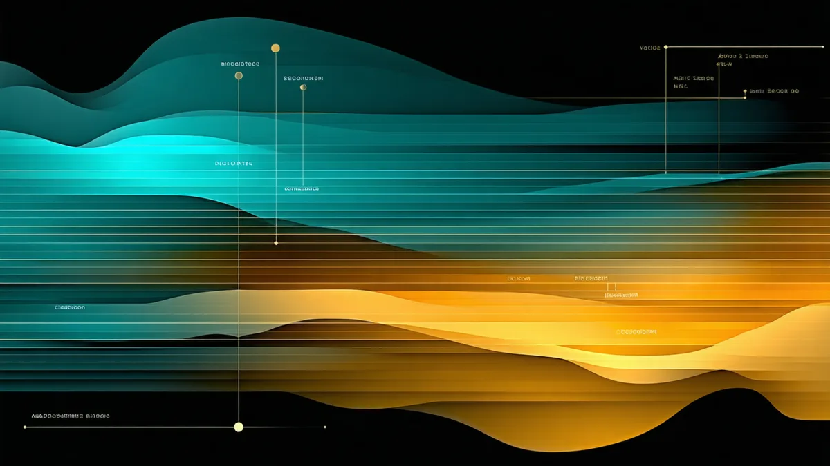 Abstract visualization of chapter navigation and viewer attention distribution along a timeline