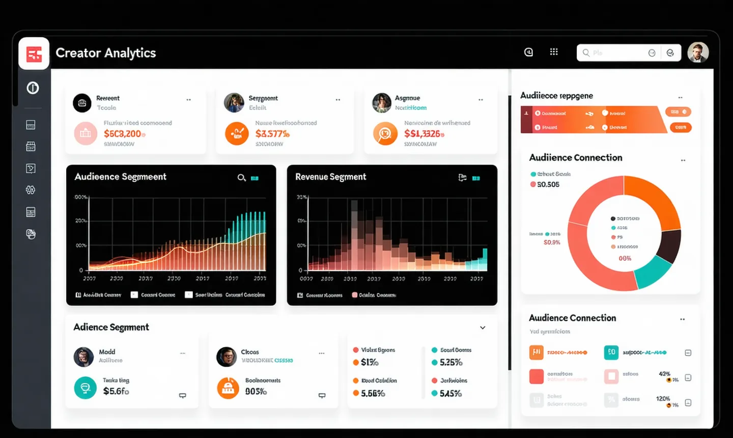 Fanlytiq creator analytics platform product dashboard showing multi-platform audience intelligence view with segment cards and revenue metrics
